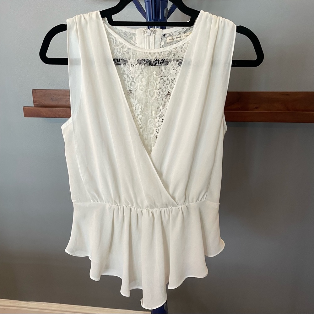 Mustard seed white lace peplum top